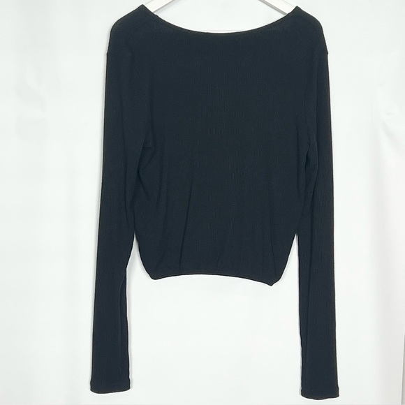 Spiritual Gangster Wrap Ribbed Long Sleeve Top Black Large - Picture 10 of 12
